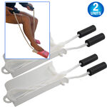 2 Sock Slider Aid Shoe Horn with Foam Handles and Adjustable 40 Cords - Easy On and Off Stocking Slider Assist Tool - Ideal Mobility Aid for Elderly, Pregnancy, Post Surgery, & Limited Mobility Issues.