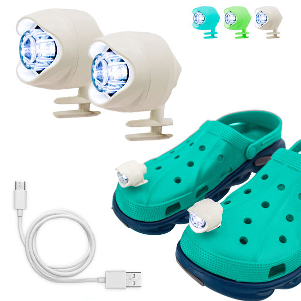 LED Croc Shoe Lights - 3 LED Modes, USB Rechargeable, Waterproof, Clip On Light - Shoe Headlights For Night Walking, Running & Cycling