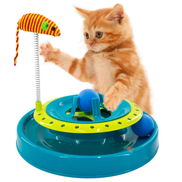 360 Interactive Cat Mouse Track Toy - Rolling Ball & Toy Spring Catnip Mouse - Cat Track Play Station for Indoor Cats, Non-Slip Base, Spring-Loaded Mouse