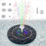 Solar Water Fountain Pump w/ 8 LED RGB Lights, 2 Automatic Modes, 8 Nozzles - Colorful RGB Bird Bath Pond Floating Fountain Lights - for Garden, Bird Bath, Pond, Pool, Yard, and Patio Decor