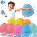 Reusable Refillable Water Balloons - 12PC Auto Self Sealing, Quick Fill, Soft & Durable Silicone Splash Balls for Fast, Fun, and Safe Water Play - Collapsible Portable, Perfect for Kids and Adults - Summer Outdoor Pool Play, Backyard Games