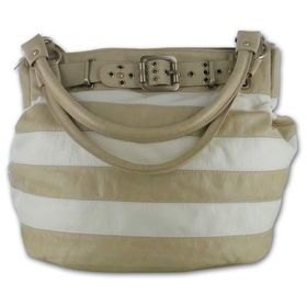 Gigi Chantal&trade; Tan and Bone Stripe Bucket Style Handbaggigi 