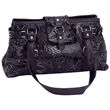 Embassy&trade; Black Genuine Leather Handbag with Snakeskin Embossing