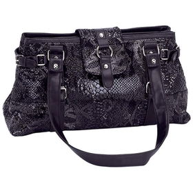 Embassy&trade; Black Genuine Leather Handbag with Snakeskin Embossingembassytrade 