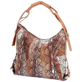 Embassy&trade; Large Tan Genuine Leather Handbag with Snakeskin Embossingembassytrade 