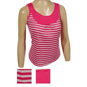 Ladies Ruffle Tank Top with Hot Pink Stripes Case Pack 6ladies 