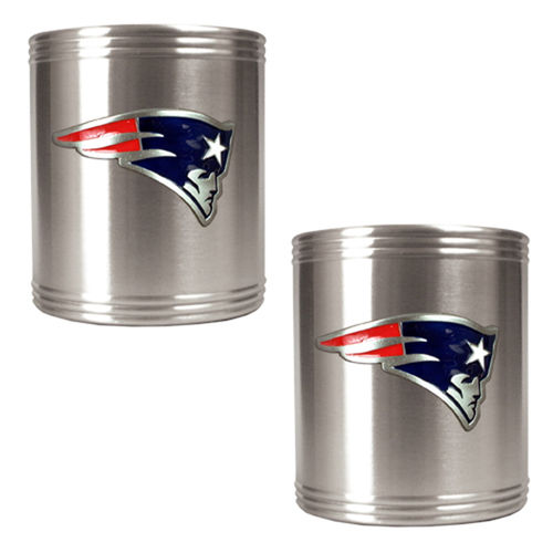 New England Patriots NFL 2pc Stainless Steel Can Holder Set- Primary Logoengland 