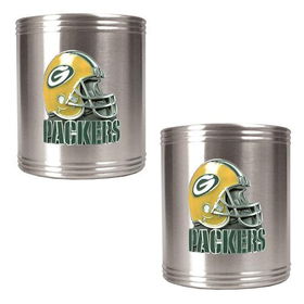 Green bay Packers NFL 2pc Stainless Steel Can Holder Set- Helmet Logogreen 