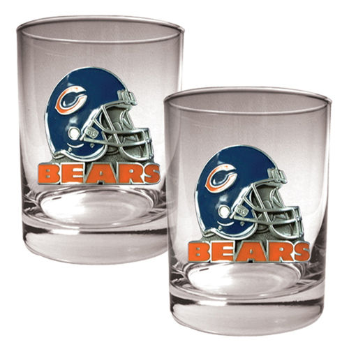 Chicago Bears NFL 2pc Rocks Glass Set - Helmet logo