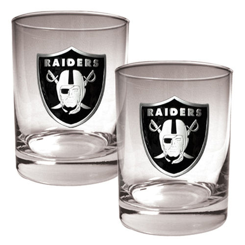 Oakland Raiders NFL 2pc Rocks Glass Set - Primary logooakland 