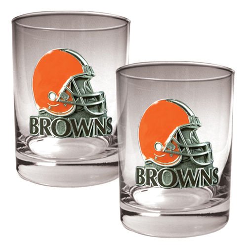Cleveland Browns NFL 2pc Rocks Glass Set - Helmet logo