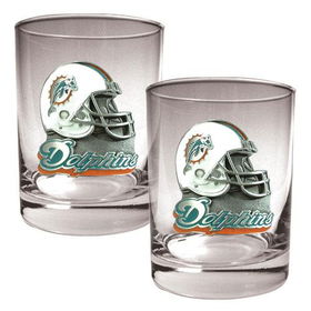 Miami Dolphins NFL 2pc Rocks Glass Set - Helmet logomiami 