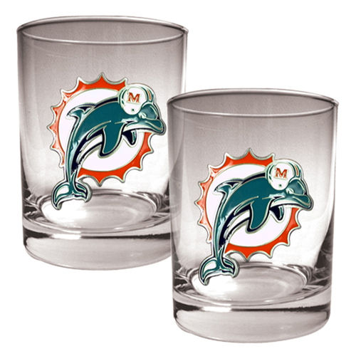 Miami Dolphins NFL 2pc Rocks Glass Set - Primary logomiami 