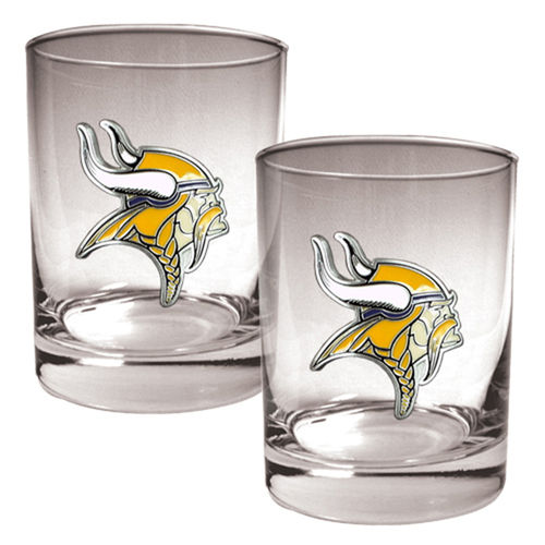 Minnesota Vikings NFL 2pc Rocks Glass Set - Primary logo