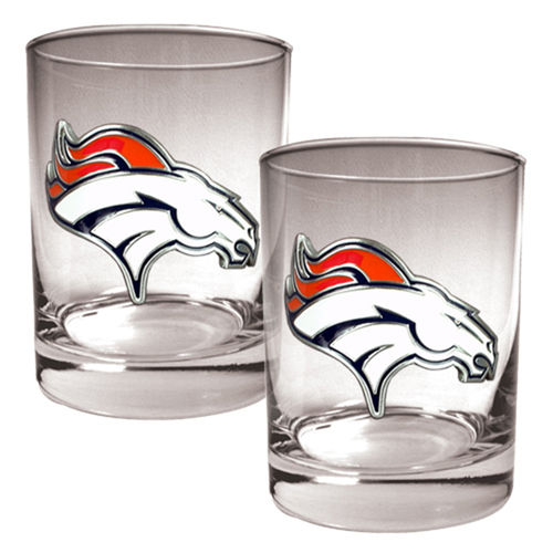 Denver Broncos NFL 2pc Rocks Glass Set - Primary logo
