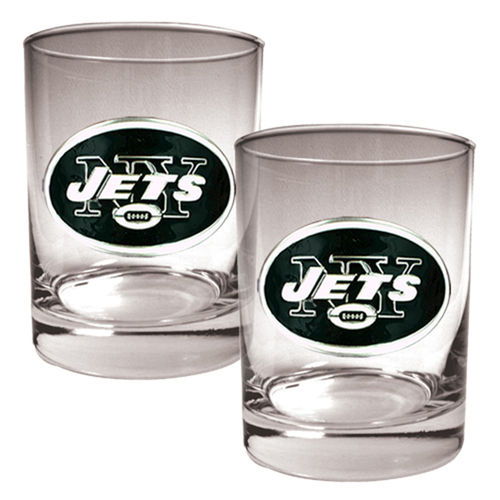 New York Jets NFL 2pc Rocks Glass Set - Primary logo