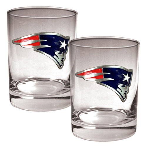 New England Patriots NFL 2pc Rocks Glass Set - Primary logoengland 