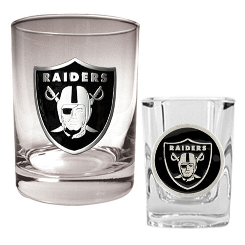 Oakland Raiders NFL Rocks Glass & Shot Glass Set - Primary logooakland 