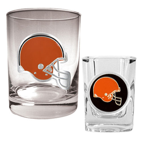 Cleveland Browns NFL Rocks Glass & Shot Glass Set - Primary logo