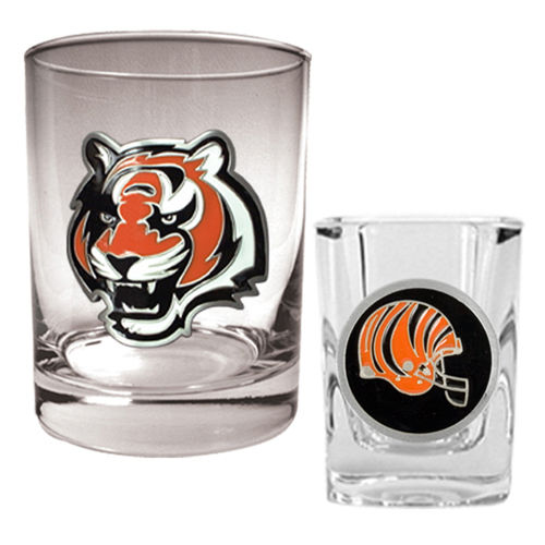 Cincinnati Bengals NFL Rocks Glass & Shot Glass Set - Primary logo
