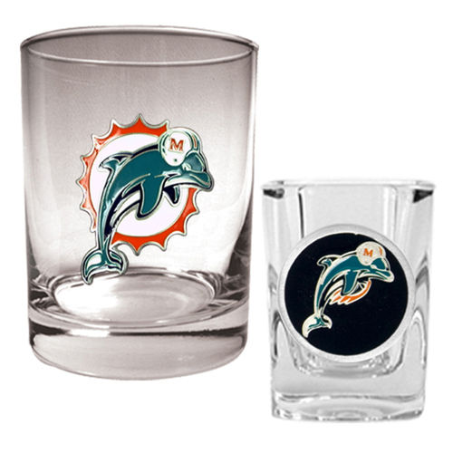 Miami Dolphins NFL Rocks Glass & Shot Glass Set - Primary logomiami 