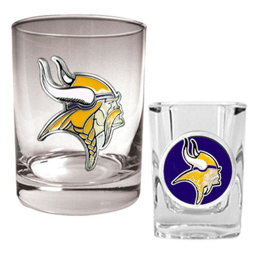 Minnesota Vikings NFL Rocks Glass & Shot Glass Set - Primary logo