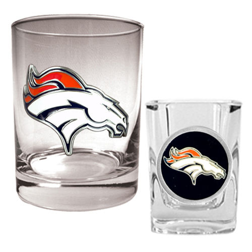 Denver Broncos NFL Rocks Glass & Shot Glass Set - Primary logo