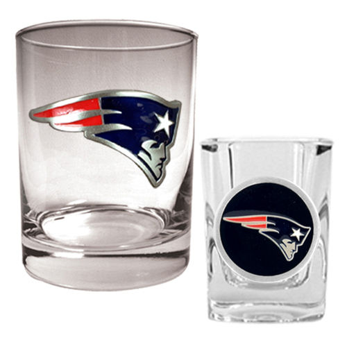 New England Patriots NFL Rocks Glass & Shot Glass Set - Primary logoengland 