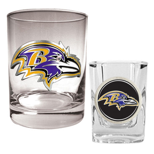 Baltimore Ravens NFL Rocks Glass & Shot Glass Set - Primary logo