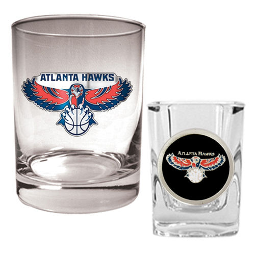 Atlanta Hawks NBA Rocks Glass & Square Shot Glass Set - Primary Logo