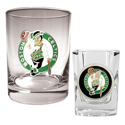 Boston Celtics NBA Rocks Glass & Square Shot Glass Set - Primary Logoboston 
