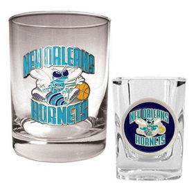 New Orleans Hornets NBA Rocks Glass & Square Shot Glass Set - Primary Logoorleans 