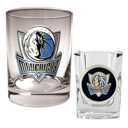 Dallas Mavericks NBA Rocks Glass & Square Shot Glass Set - Primary Logo