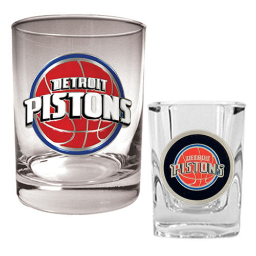 Detroit Pistons NBA Rocks Glass & Square Shot Glass Set - Primary Logo