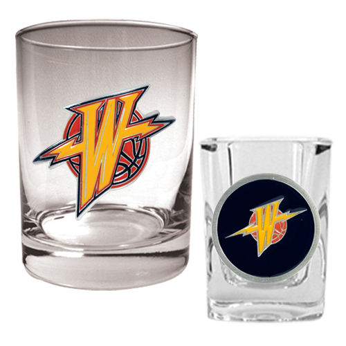 Golden State Warriors NBA Rocks Glass & Square Shot Glass Set - Primary Logo