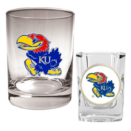Kansas Jayhawks NCAA Rocks Glass And Shot Glass Setkansas 