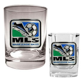 Major League Soccer Logo MLS Rocks Glass and Square Shot Glass Set - Primary Logomajor 