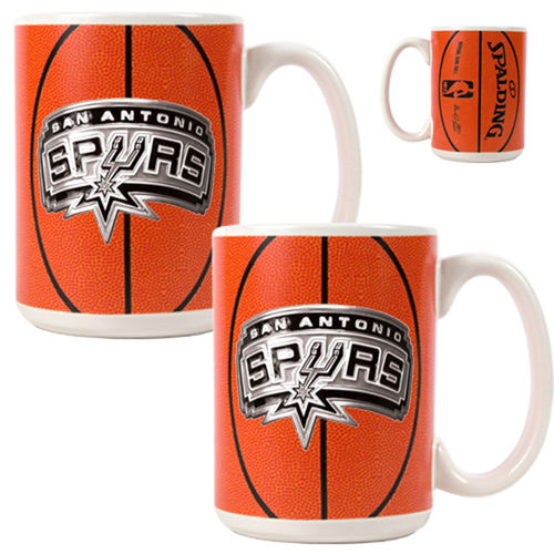 San Antonio Spurs NBA 2pc Ceramic Gameball Mug Set - Primary Logosan 