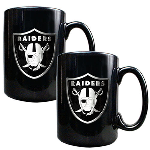 Oakland Raiders NFL 2pc Black Ceramic Mug Set - Primary Logooakland 