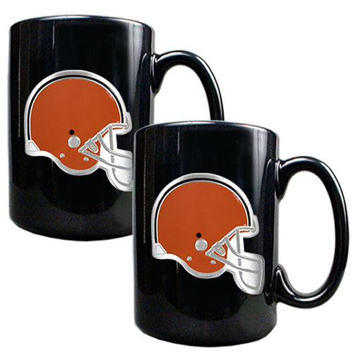 Cleveland Browns NFL 2pc Black Ceramic Mug Set - Primary Logo