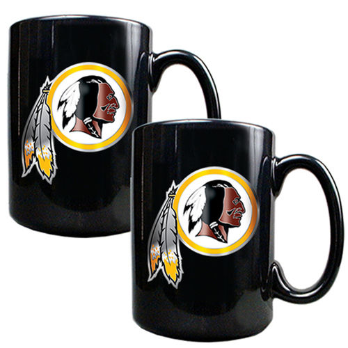 Washington Redskins NFL 2pc Black Ceramic Mug Set - Primary Logowashington 