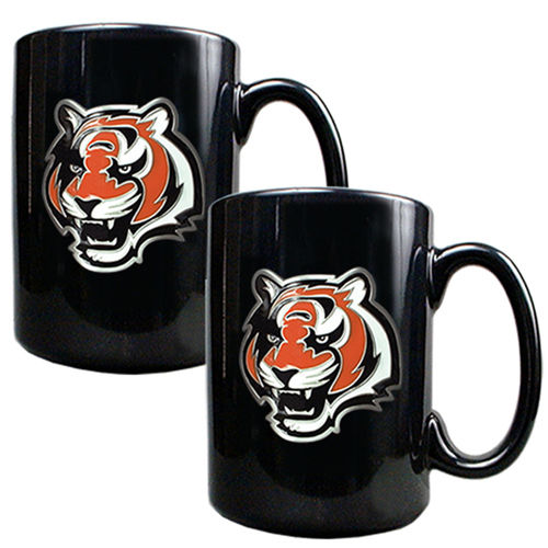Cincinnati Bengals NFL 2pc Black Ceramic Mug Set - Primary Logo