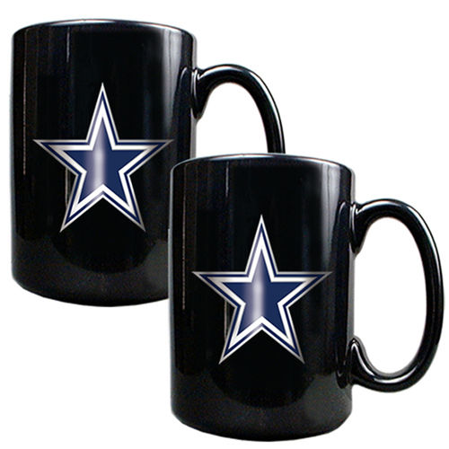 Dallas Cowboys NFL 2pc Black Ceramic Mug Set - Primary Logo