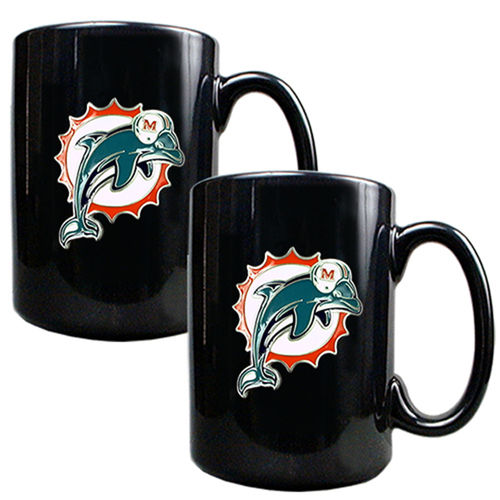 Miami Dolphins NFL 2pc Black Ceramic Mug Set - Primary Logomiami 