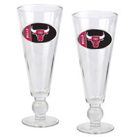 Chicago Bulls NBA 2pc Pilsner Glass Set with Basketball on stem - Oval Logochicago 