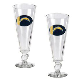 San Diego Chargers NFL 2pc Pilsner Glass Set with Football on stem - Oval Logosan 