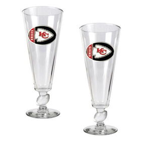 Kansas City Chiefs NFL 2pc Pilsner Glass Set with Football on stem - Oval Logokansas 