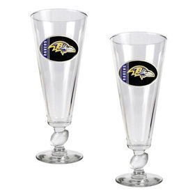 Baltimore Ravens NFL 2pc Pilsner Glass Set with Football on stem - Oval Logobaltimore 
