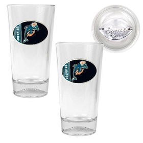 Miami Dolphins NFL 2pc Pint Ale Glass Set with Football Bottom - Oval Logomiami 