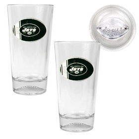 New York Jets NFL 2pc Pint Ale Glass Set with Football Bottom - Oval Logoyork 
